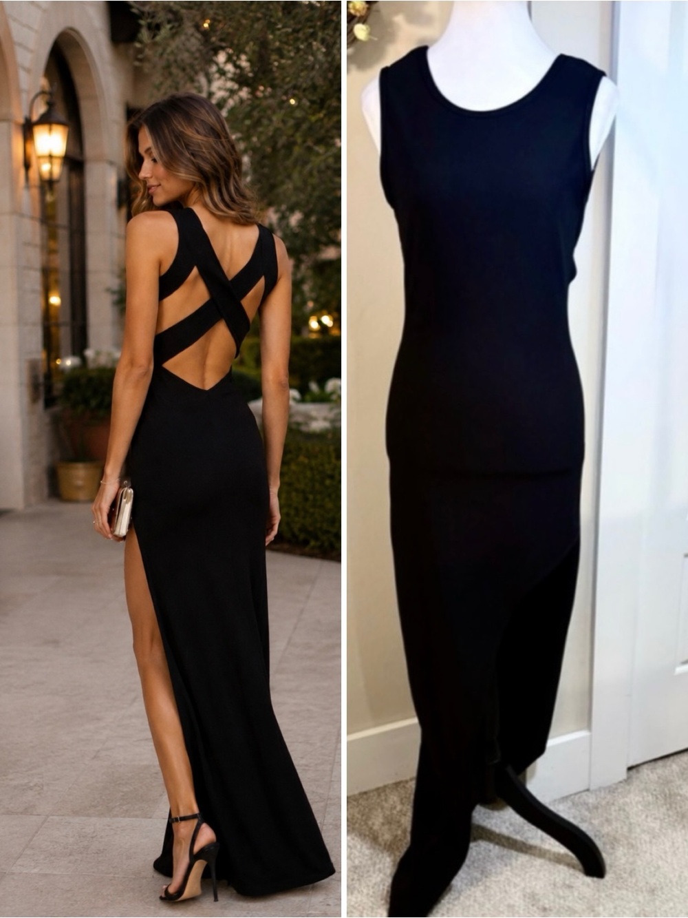 💥Lovers + Friends Passion Black Cutout Maxi Dress with High Slit Sz M🧡